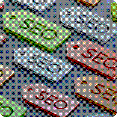 Rows of tags embossed with the word SEO